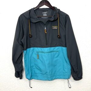 L.L Bean Mountain Classic Color Block Anorak Jacket Nylon Gray Turquoise Size SP